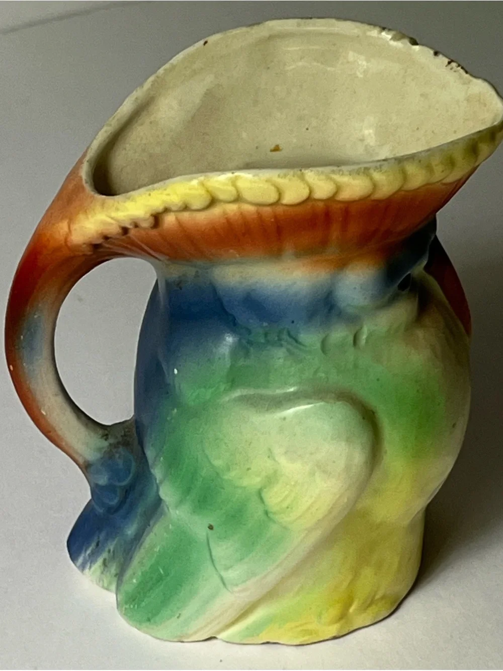Vintage art, deco, chuckle, Slovakian pottery, parrot bird cream, pitcher